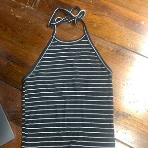 American Eagle halter top, black and white striped, tie neck, size S
